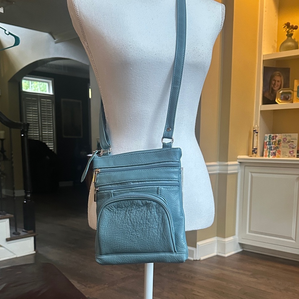 Teal Crossbody Genuine Leather with Adjustable Strap - NWT!